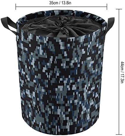 Tamnoplava digitalna kamuflažna okrugla košara za rublje od 42 L, sklopive košare za odjeću s gornjim vezicama