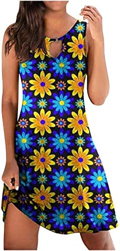 Ruziyoog haljina za žene Ljetne cvjetne tiskane rukavice bez rukava Mini tunične haljine casual labava boho plaža zabava sunčanica
