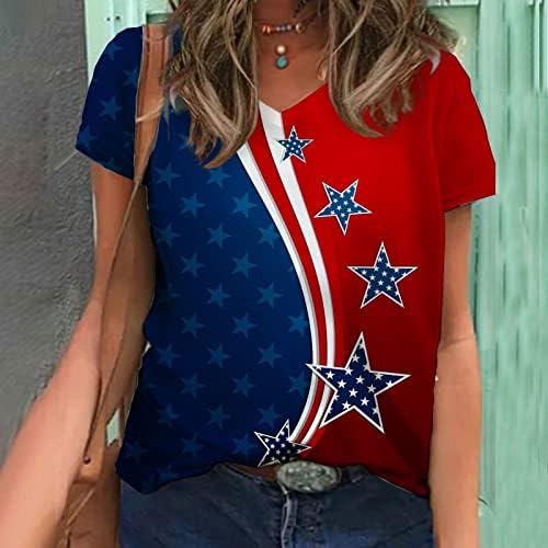4. srpnja 2023. majice za žene američka zastava vrh v vrat majice kratki rukavi labavi ležerni ljetni vrhovi