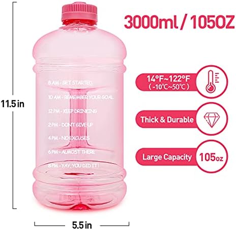 Gemful velike motivacijske boce za vodu 3 litre - BPA besplatni veliki vrč za sport na otvorenom