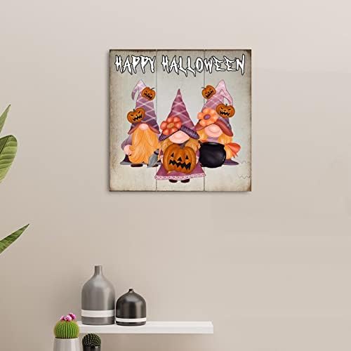 Atinarrogo Happy Halloween bundeva Gnome Wood Signs COULDRON ZIDNI ZNATI SRETNI HALLOWEEN FARMHOUME STYLE ZIDNI ZIDSKI ZAVLJIČNI ZIDI