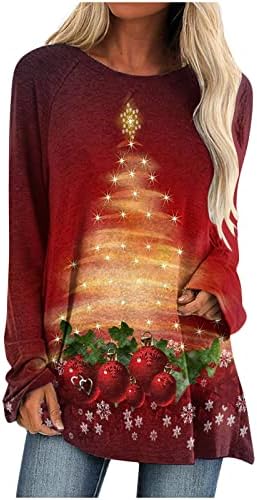 Akklian ženski smiješni božićno drvce otisak labave pulover Bluza grafička slatka mekana dugih rukava okrugli vrat rub tunična majica