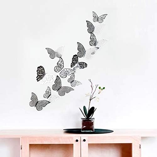 PinkBlume crno siva 3D naljepnica za dekor leptira na zid naljepnice Uklonjene diy metalni papir leptiri leptiri zidni zidni zidni