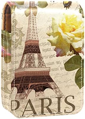 Mini Futrola za ruž za usne s ogledalom za novčanik, Vintage Eiffelov toranj i ruže, Prijenosni držač za futrolu za organizaciju
