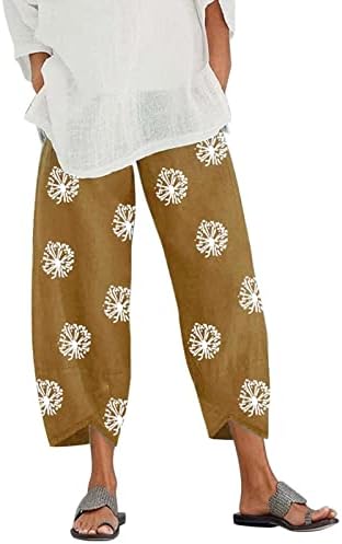 Mtsdjskf ženske obrezane hlače, ravna noga visoki struk trendi pamučna lanena hlače s džepovima ženske hlače casual