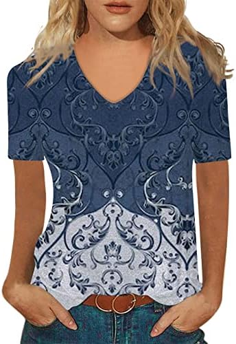 Ženski ljetni print kratki rukavi V vratni vrhovi plus veličina labave košulje za uklanjanje ležernih ležernih bluza tunika