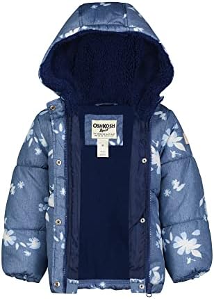 Oshkosh b'gosh djevojke s kapuljačom bebe zimski kaput, chambray plava sa elegantnim cvjetnim dizajnom