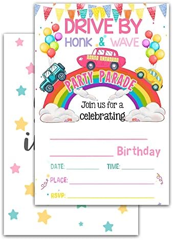 Pozivnice za rođendane s omotnicama, set od 20, vožnja po pozivu na rođendan Honk & Wave, Rainbow Parade Poprskanja za odrasle tinejdžere