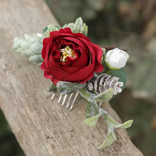 Srebrni češalj za vjenčanu kosu s crvenim ružinim cvijetom, Boho dodatak za kosu za mladenke