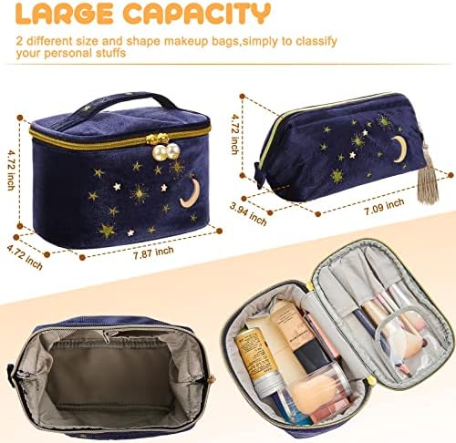 Baršunasta Kozmetička torbica od 2 komada, tamnoplava Torbica za šminkanje u donjem rublju, praktična putna Zvjezdana Kozmetička torbica