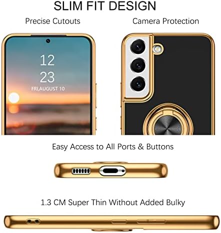 Slučaj Bentoben Samsung S22, držač prstena od 360 ° Podrška za nosač automobila Elegant Elegant Plating Edge Slim Shock Soft TPU zaštitni