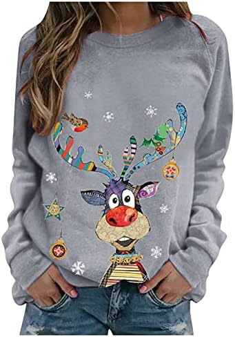 Ženski božićni vrhovi Slatki snjegović medvjed cvjetne majice pulover s dugim rukavima casual crewneck dukserica labave udobne vrhove