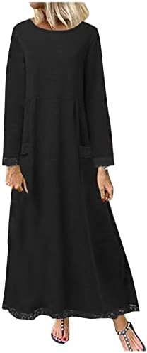 Ženska modna ležerna čvrsta boja 3/4 rukava od pamuka s lanenom džepnom haljinom