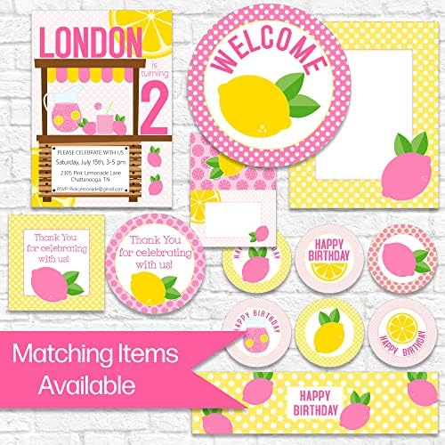 Personalizirane desetak pozivnice za rođendan s ružičastom limunadom i bijelim omotnicama za djevojke vruće ružičaste žute NV2305