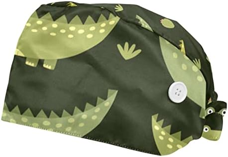 Kapice za piling gumbima pokrovni kosa turban kapice rade šeširi za njegu za kućne ljubimce kapice 2 komada, slatki zeleni uzorak krokodila