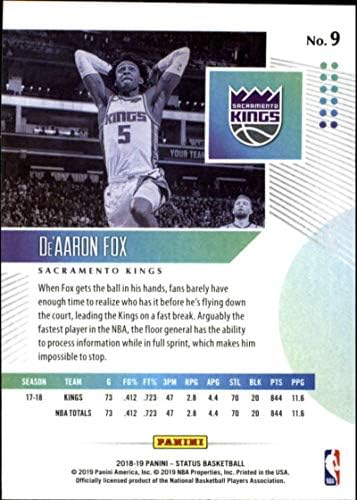 2018-19 Panini Status 9 De'Aaron Fox Sacramento Kings NBA košarkaška karta