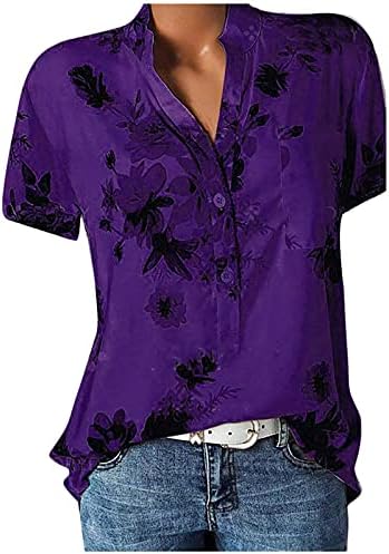 Plus veličine cvjetni vrhovi za žene Drvane košulje s ležernim ljetnim gumbom 2023 modne bluze s kratkim rukavima