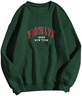 MISSACTIVER Žene Preveliki Brooklyn New York slovo print Twimheirt Crewneck Dugi rukav kap za runo rame pulover vrhovi