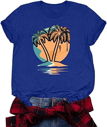 Kokosova plaža vrhovi za žene opuštene bluze bluze casual majice kratkih rukava Majice ljetni havajski odmor majica