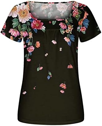 Gornja majica za dame, pamuk kratkih rukava pamuk vneck žlica vrata cvjetni grafički salon labav fit opuštena fit bluza e2