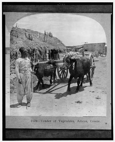 PovijesneFindings Foto: Veder of povrće, Atena, Grčka, C1906, kolica s volanom, ulični prodavač