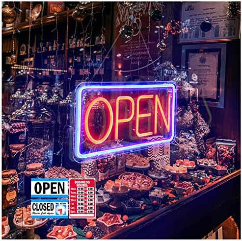 Otvoreni znakovi za poslovanje, Neon Open Sign LED, 16,5 x 9, s setom natpisa otvorenih/zatvorenih poslova, lagano za prozor prodavaonice