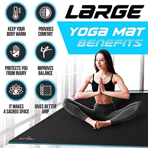 Sensu velika joga prostirka - 6 'x 4' x 9 mm dodatna debela prostirka za jogu, pilates, istezanje, kardio kućna teretana, pod ne -skliznu
