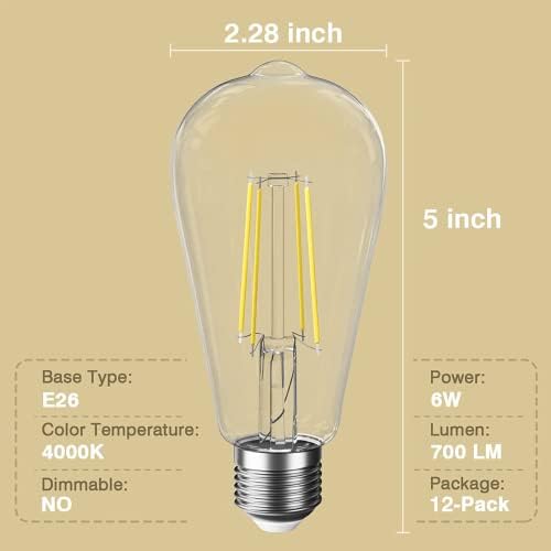 LED svjetiljka od 60 vata od 12 do 926, Vintage Edison žarulje, svijetlo bijela 4000 MB, bez podešavanja svjetline