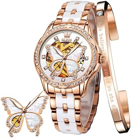 Ženski automatski sat od ružičastog zlata skeleton mehanički sat sa automatskim namotavanjem ženska elegantna luksuzna haljina leptir