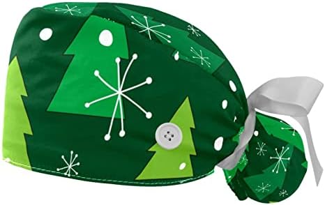 Podery 2 Paketi Radna kapa s gumbom za žene dugu kosu podesiva elastična kravata šeširi Bouffant CAPS božićne pseće zvijezde