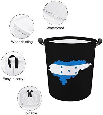Karta zastave Hondurasa okrugla košara za rublje, sklopive vodootporne košare za prljavu odjeću s ručkama, torba za odlaganje rublja