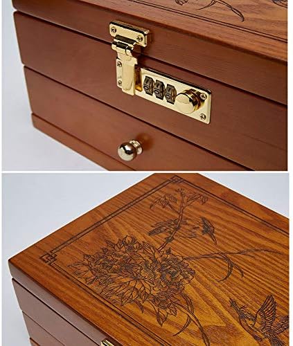 Kutija za nakit kutija za drveni zaslon za zaključavanje lozinke izrezbarena dvoslojna univerzalna kutija velikog kapaciteta za pohranu