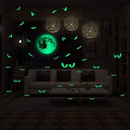 Konsait 54pcs Halloween Sjaj u tamnim naljepnicama Svjetlosni vještice Šišmišice zavirivanja očiju zidne naljepnice Stropni naljepnice
