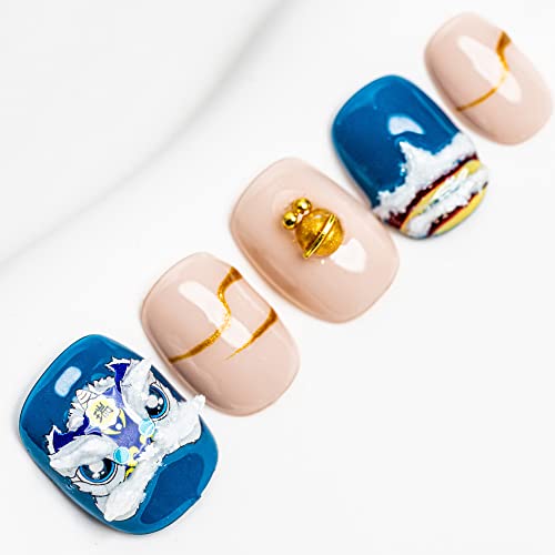 & Kratki Okrugli lažni nokti ručno izrađeni u plavoj boji sa slatkim 3MB Lavom popularni dizajn šarma za ispis noktiju 10pcs