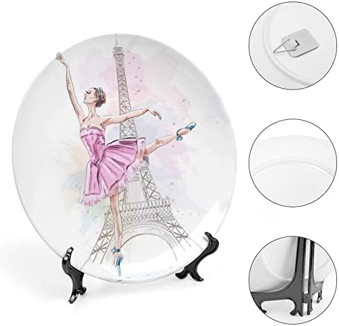 Ballerina Girl Eiffel Tower Personalizirana kost Kina Prilagođena keramičkim ukrasnim pločama Kuća okrugla tanjur s postoljem zaslona