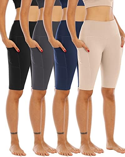 Whouare 4 pakiranje biciklističke joge kratke hlače sa džepovima za žene, visoki struk s atletskim trčanjem treninga u teretani kratki