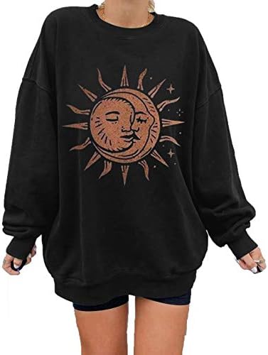 Mtsdjskf žene prevelike dukserice dugih rukava retro sunčeva zvijezda tiskani okrugli vrat casual pulover vrhovi bluze majice