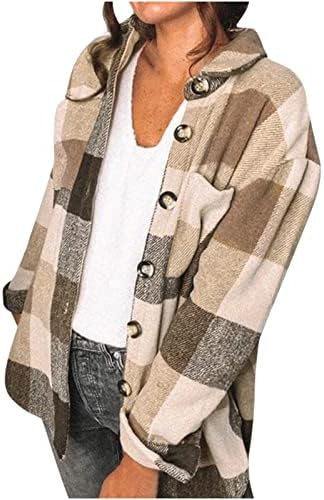 Tunuskat shacket jakna žene casual kabel s dugim rukavima flanel košulja jesen proljetni rever gumb dolje kardigan kaputi labavi fit