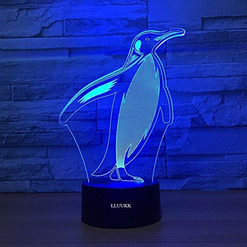 Lluukk PENGUIN NOĆ LIGHT Visual 3D svjetiljke za životinje stolna svjetiljka s USB kabelom Šareni 7 boja za promjenu boja Dekoracija