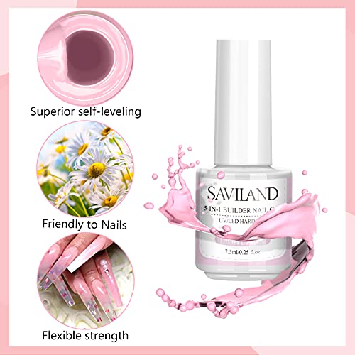 Saviland 5-in-1 set gel za nokte-6 boja četkica na graditeljskom gel kompletu za nokte builder čisto bijele ružičaste nude komplet