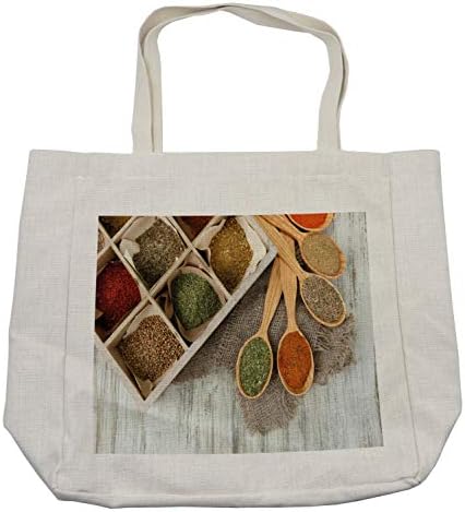 Ambsonne Spice Shopping torba, snimka začina asortiman u drvenim žlicama i kutijama kulturna hrana, ekološki prihvatljiva vreća za