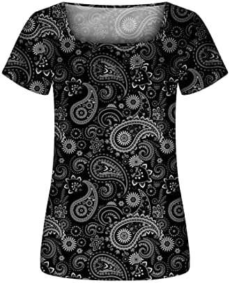 Ženski vrhovi 2023 Ljetne povremene majice naborane kvadratne majice za vrat kratak rukavi labave bluze protočne ležerne majice