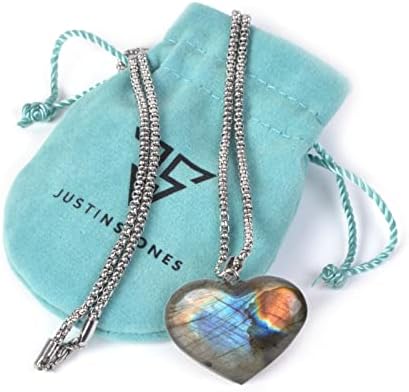 Justinstones labradorit zaštita energije zacjeljivanje kristalne čakre ljubavni srčani list ogrlica