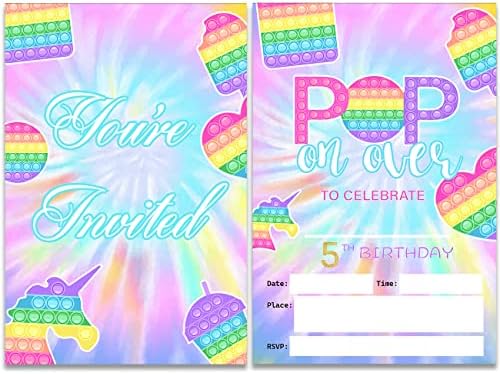 ULAZOM Rainbow Pop na više od 5. petog rođendana Pozivnice za popunjavanje 20 s omotnicama 5. djevojčica rođendanske čestitke, dvostrane