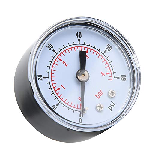 FTVogue Manometar mehanički tlak Manometar Mjerni alat 1 8inch BSPT Povratni priključak za mjerenje vode u ulju ulja [0-60PSI, 0-4BAR],