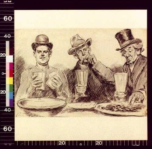 PovijesnaFindings Foto: Besplatni ručak, Charles Dana Gibson, 1911?, Jadni ljudi, muškarci koji jedu i piju, šeširi