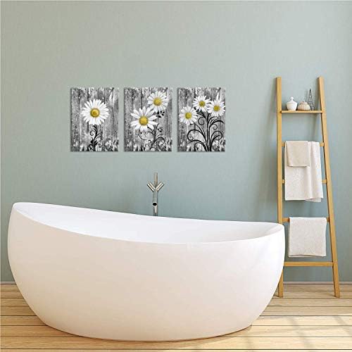 iHappywall 3 komada kupaonica zid art žuta siva cvjetova cvjetovi vintage siva cvjetna cvjetna slika otisak na platnu za rustikalnu