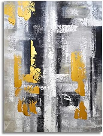 Hkdgoka zidna umjetnička platna - apstraktne umjetničke slike crno -bijelo sivo ručno oslikana zlatna folija moderni umjetnički rad