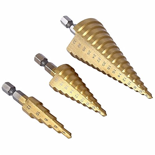 Hiyi 3pcs titanij presvučen korak jezgra jezgra bita 4-12 mm 4-20 mm 4-32 mm hss alati za napajanje velike brzine čelični drveni metalni