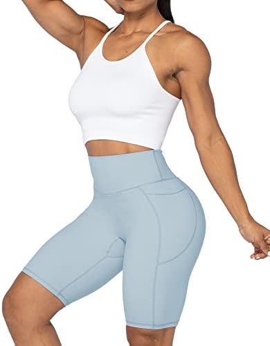 Sunzel 10 / 8 / 5 biciklističke kratke hlače za žene s džepovima, visoki struk joga atletske teretane trening kompresija duge kratke